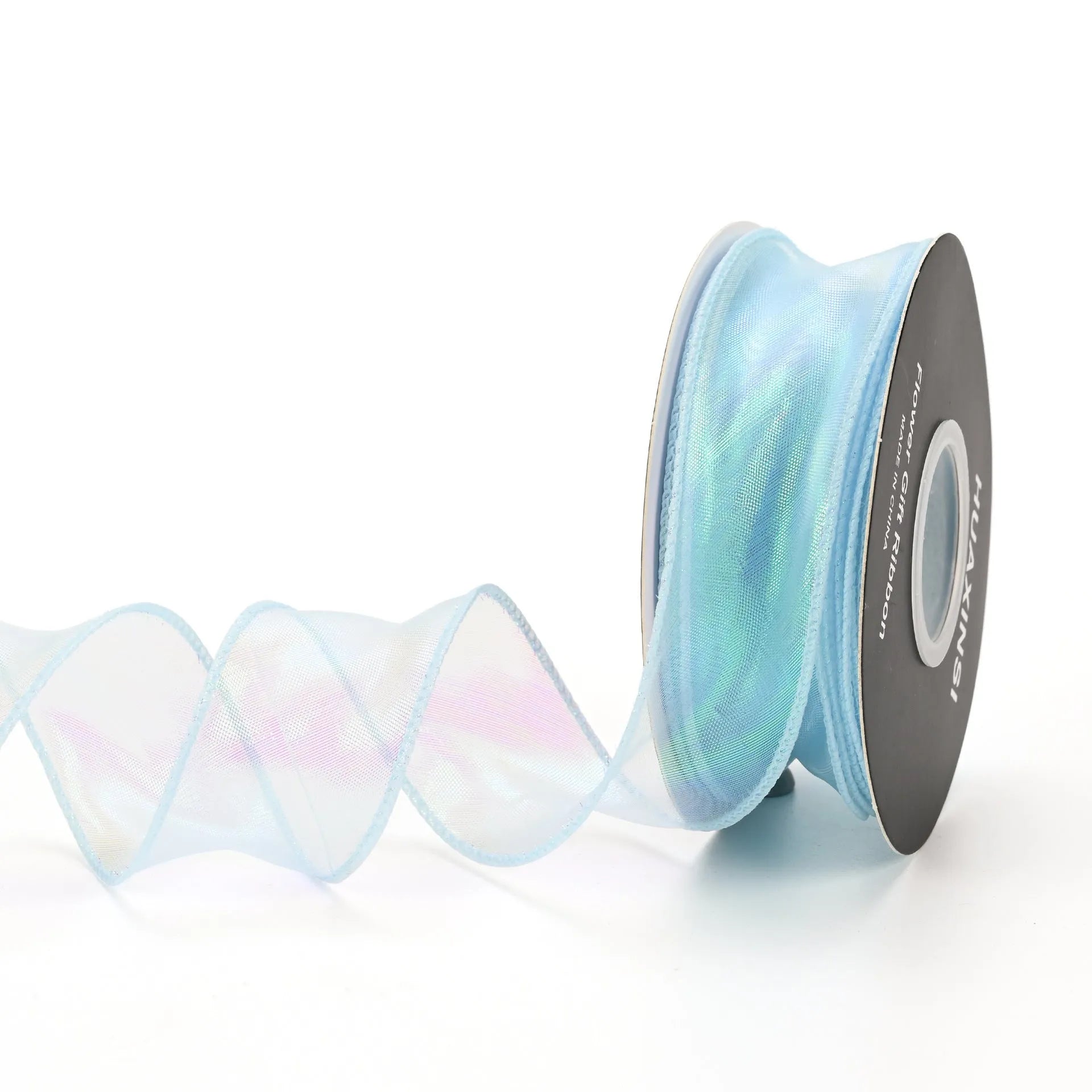 Roll of 4cm wide mesh fishtail yarn floral wave ribbon in multiple illusion colours.