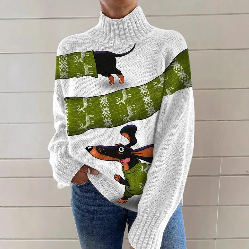 Women's Christmas pattern printed turtleneck sweater in macaron colours with long sleeves