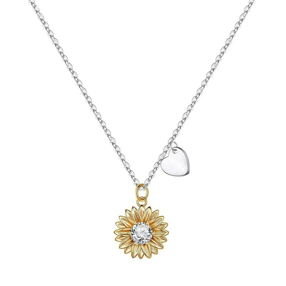 925 silver adjustable sunflower necklace with daisy petal geometry pendant for women.