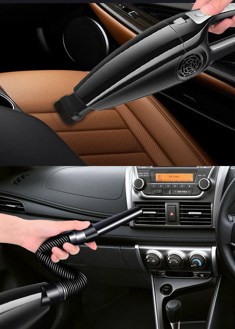 Black and orange cigarette lighter car vacuum cleaner with 3200 mbar suction power