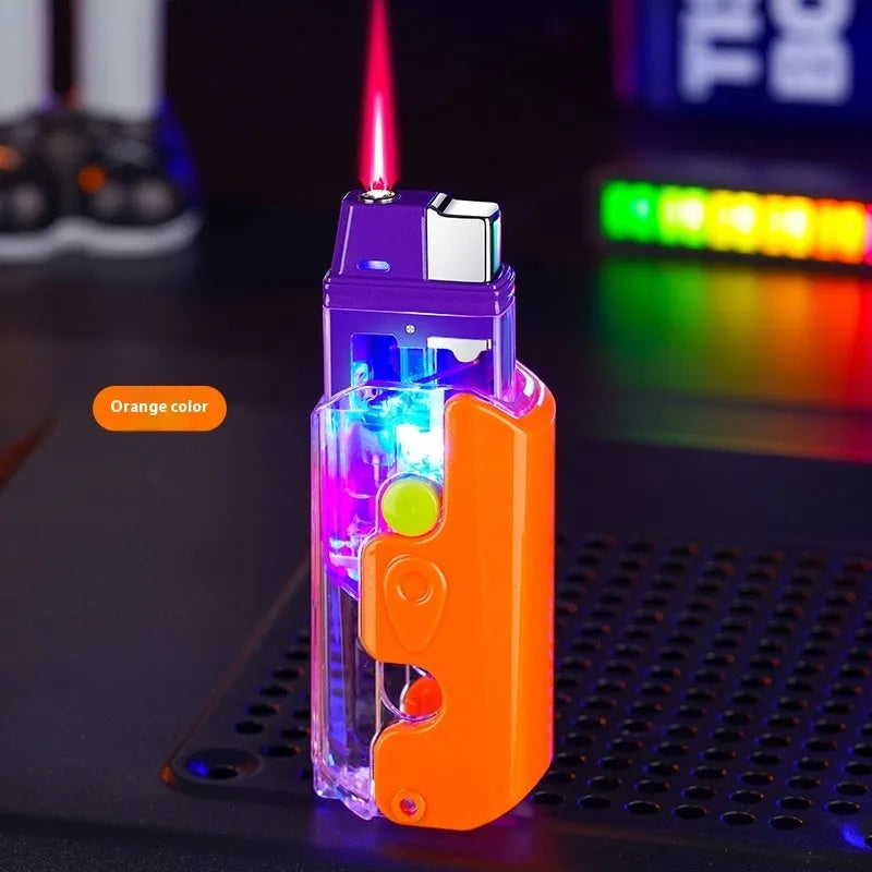 Colourful windproof plastic lighter with luminous radish design in green, orange and purple options