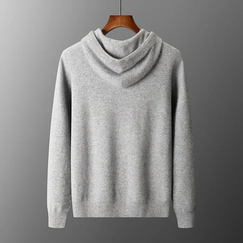 Men's light grey cashmere hooded sweatshirt and matching joggers set for winter casual wear