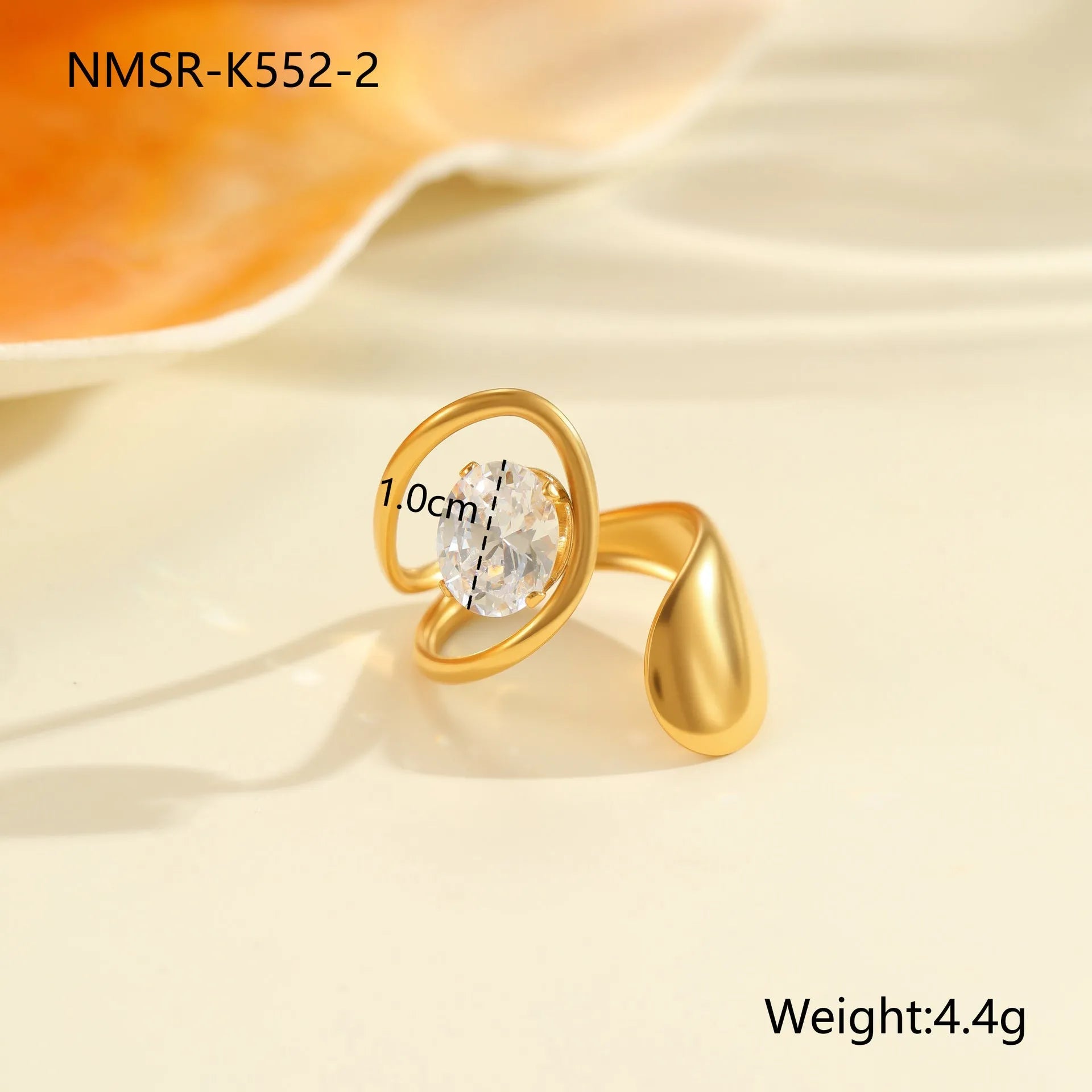 Geometric open mouth zircon ring showing adjustable design and electroplated finish