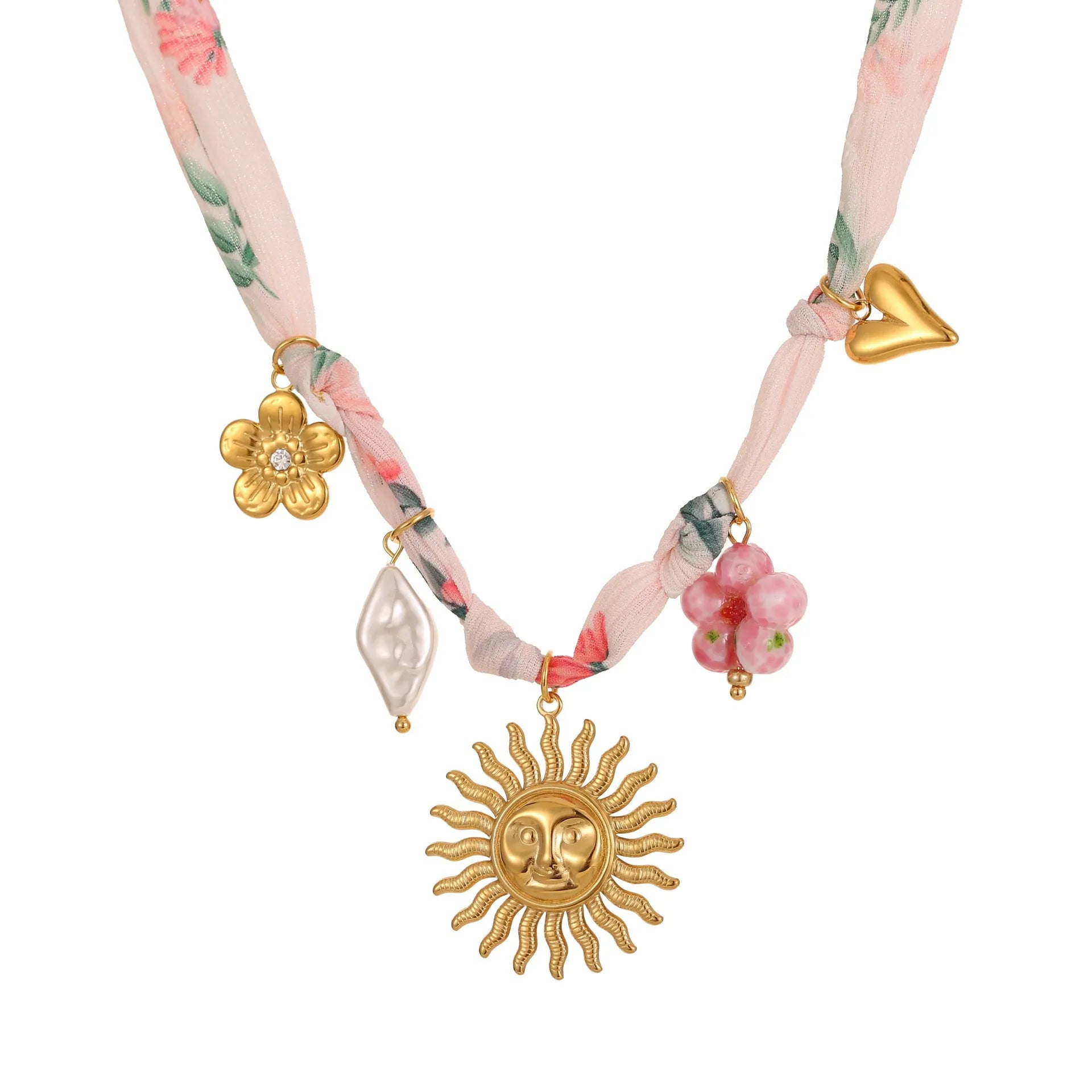 Stainless steel necklace with 18K gold electroplating and a geometric pendant, shown on a regular chain.