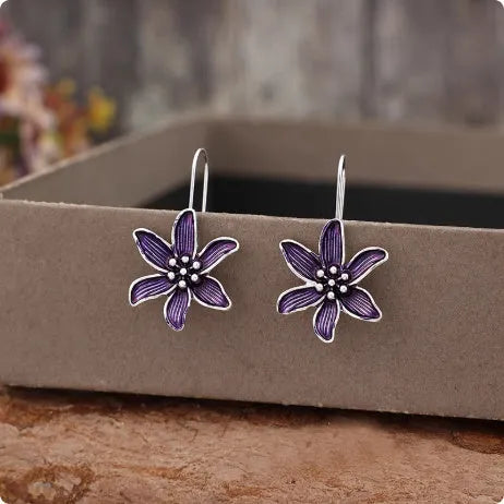 Purple flower-shaped alloy earrings with electroplated finish and elegant design for women