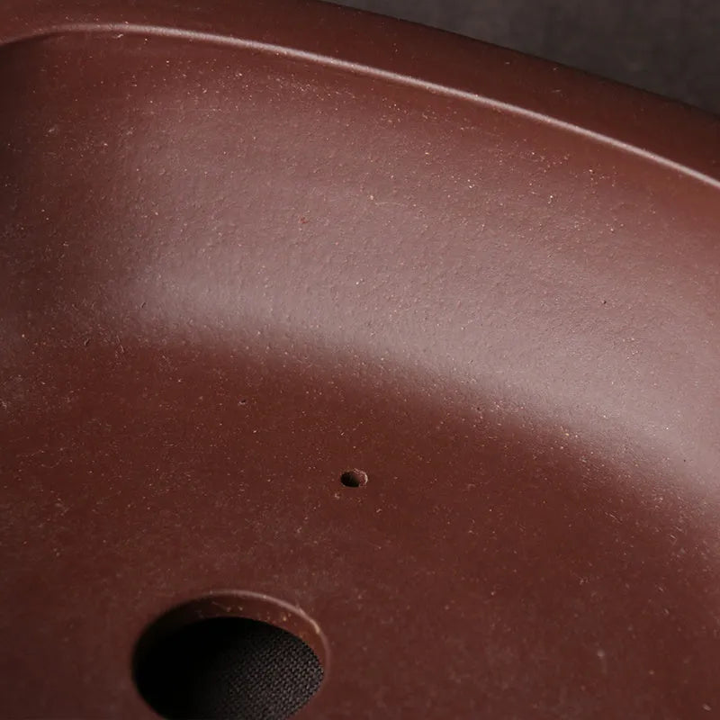Handmade purple clay Chinese bonsai basin with classical plain design measuring 25x20x7cm