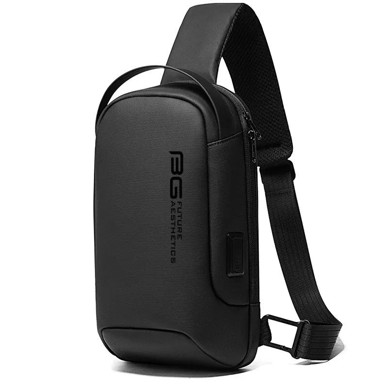 Men's blue oxford cloth USB shoulder bag with letter pattern for business travel