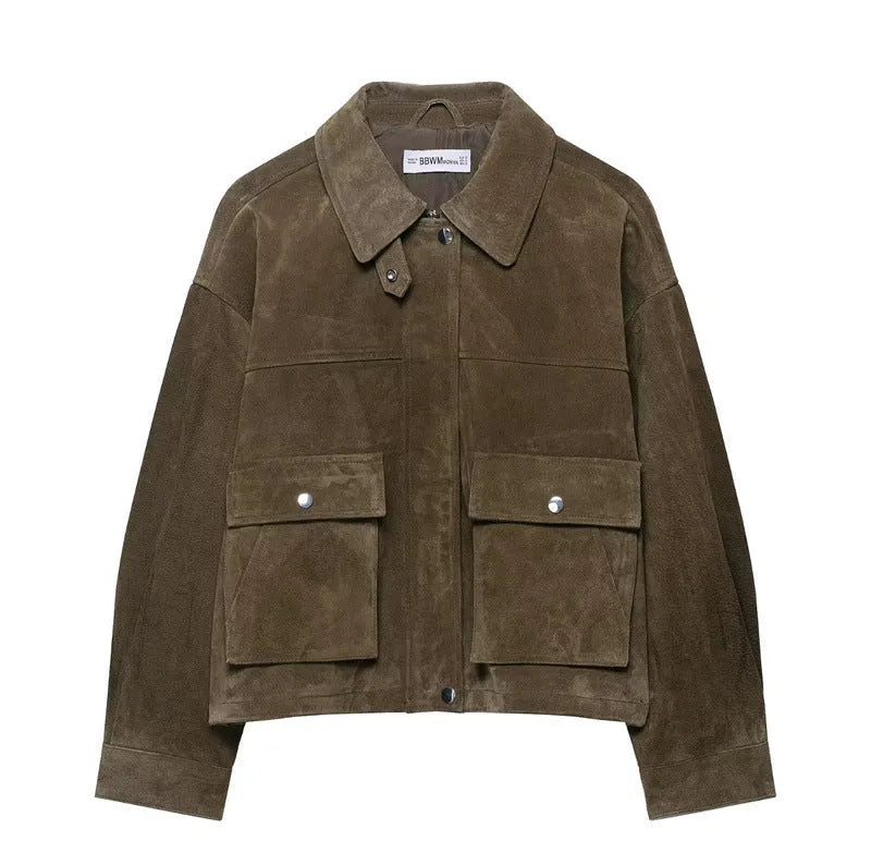 Women's PU leather jacket in regular fit with Japanese Korean casual styling