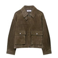 Women's PU leather jacket in regular fit with Japanese Korean casual styling