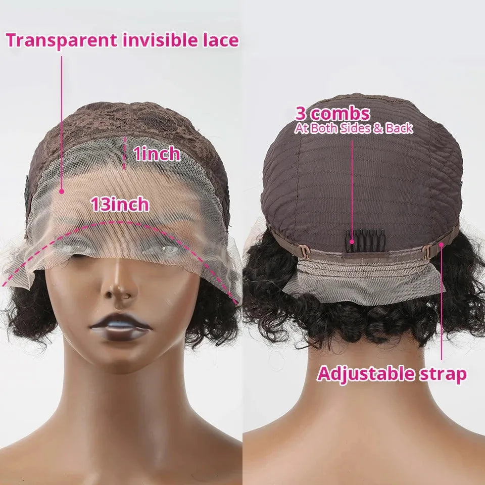 Ladies human hair wig with black lace front hair cover showing natural styling