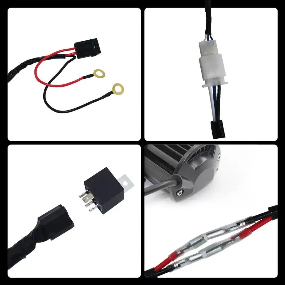 Automotive LED work light wiring harness with silicone cable and connectors