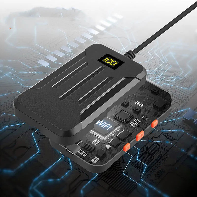 Wireless dual lens endoscope with 5.5mm and 8mm probe options showing hook and magnet accessories