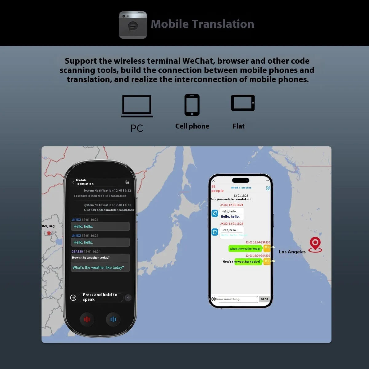 Black multi-language simultaneous interpretation translator device with lanyard.