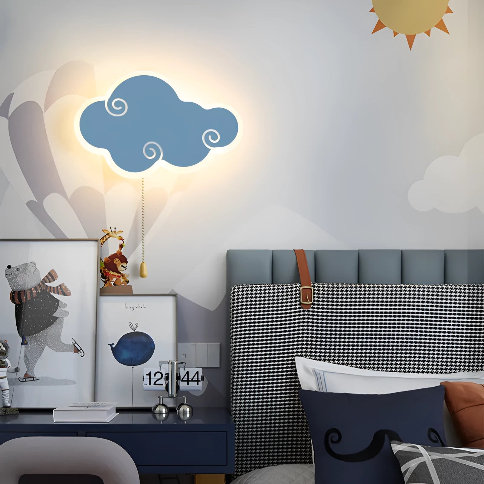 Blue cloud-shaped children's wall lamp with acrylic cover and LED lighting