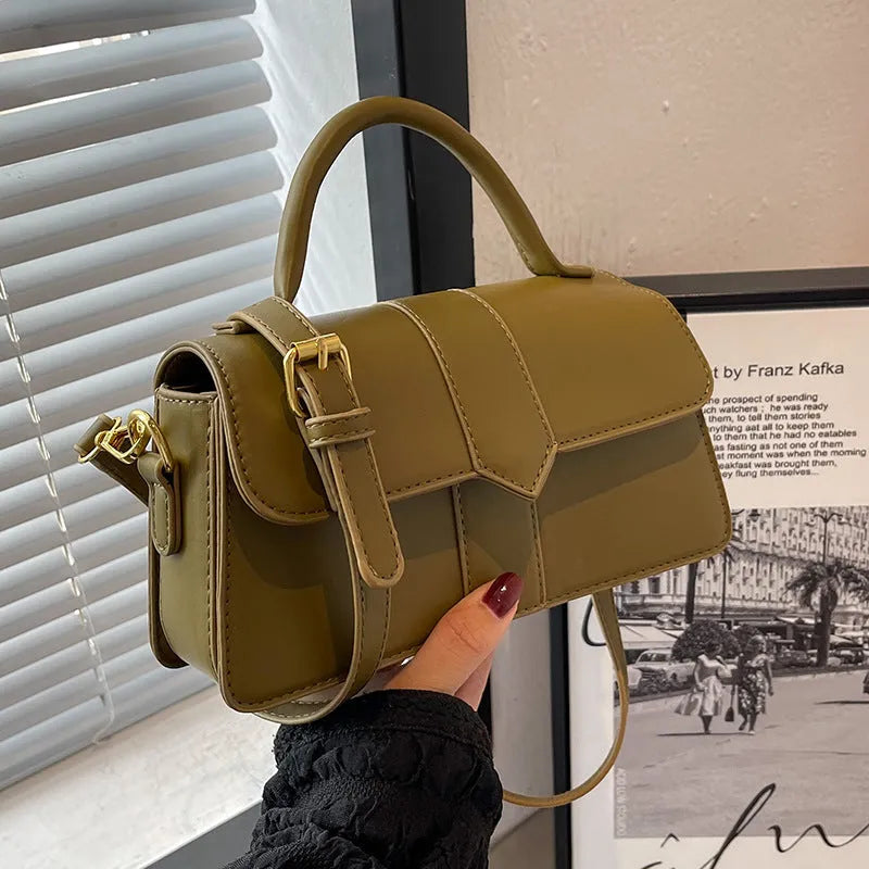 Women's PU messenger bag with file compartment in beige, brown, green, black colours