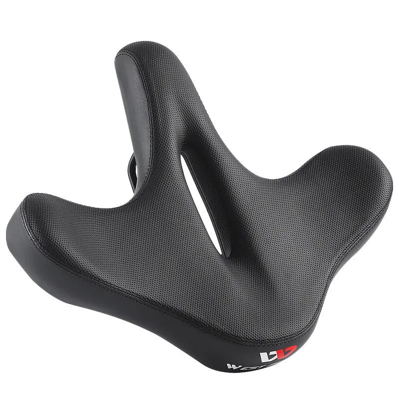 Black bicycle seat cushion with thickened foam padding for shock absorption on ordinary and mountain bikes