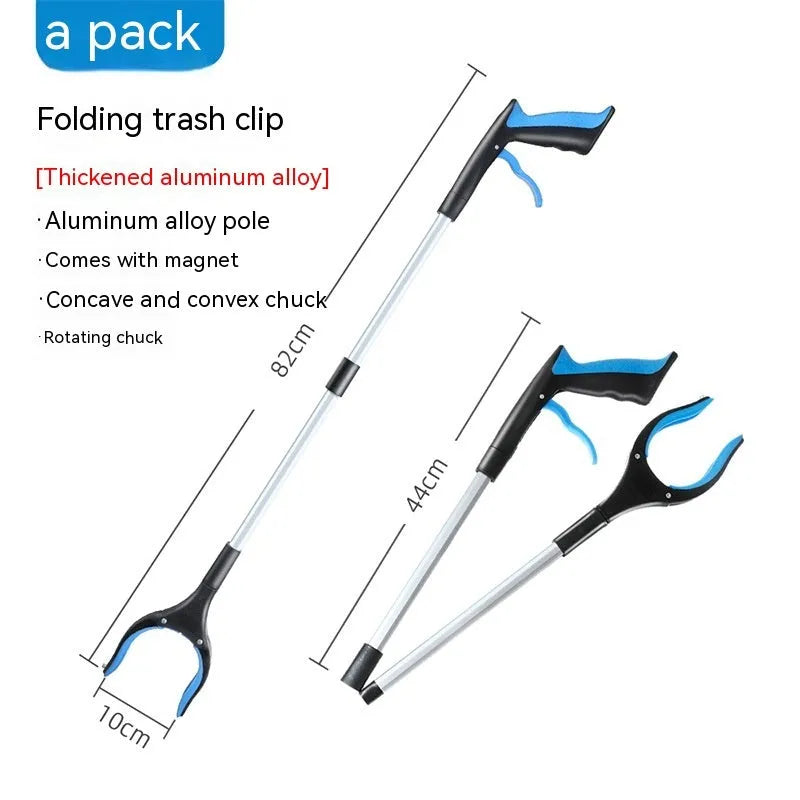 Blue plastic and aluminium trash folder artifact sewer pliers with clip mechanism