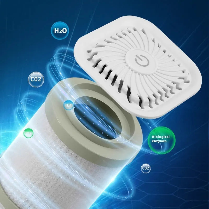 Black and white mini USB air purifier for car and home use with HEPA filter.