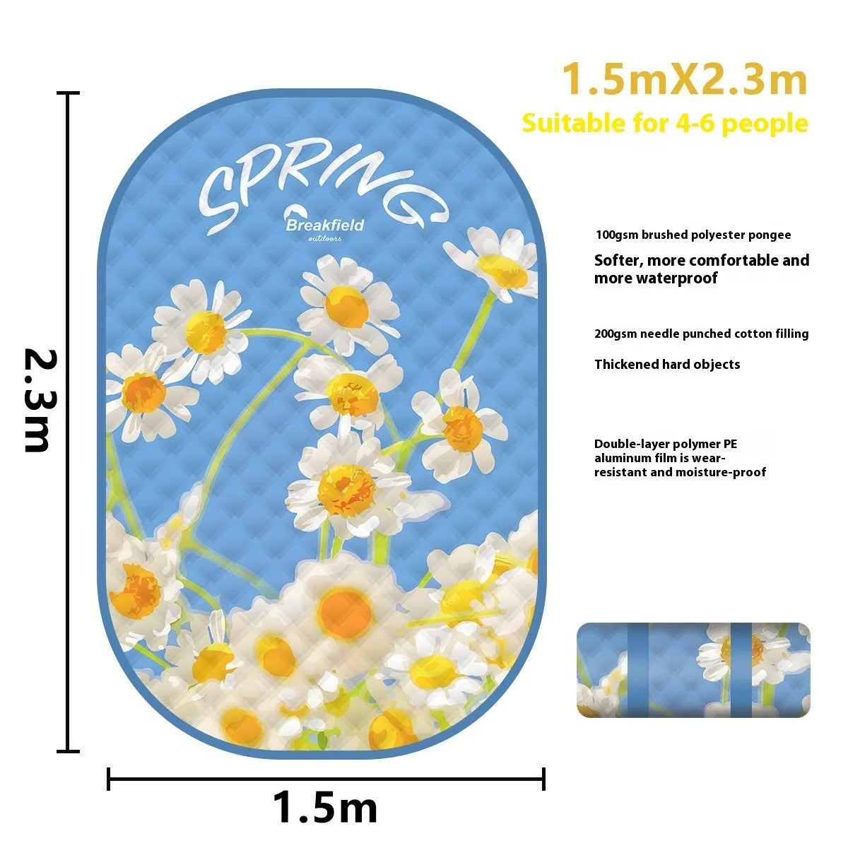 Waterproof ultrasonic thickening picnic mat with moisture-proof backing in seasonal colour pattern