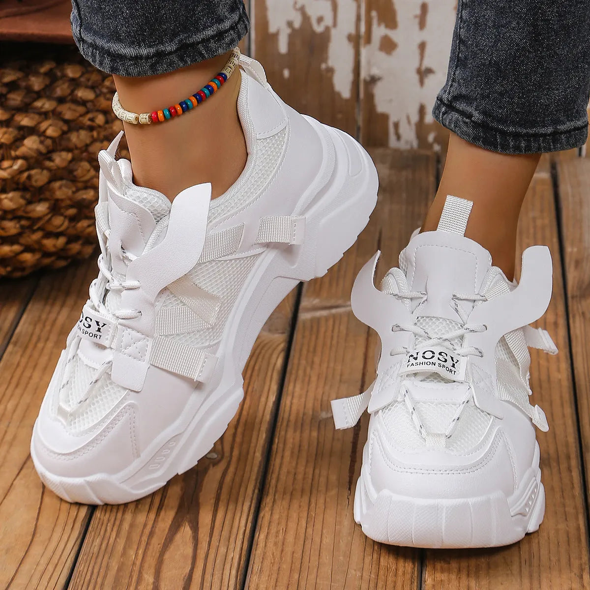Women's purple platform mesh dad shoes with lace-up front and thick sole.
