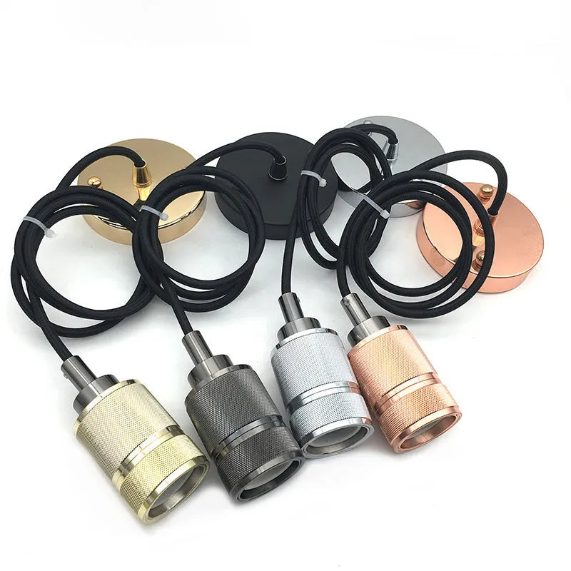Retro DIY chandelier ceiling light in chrome, gold, rose gold, or shiny black with braided cord