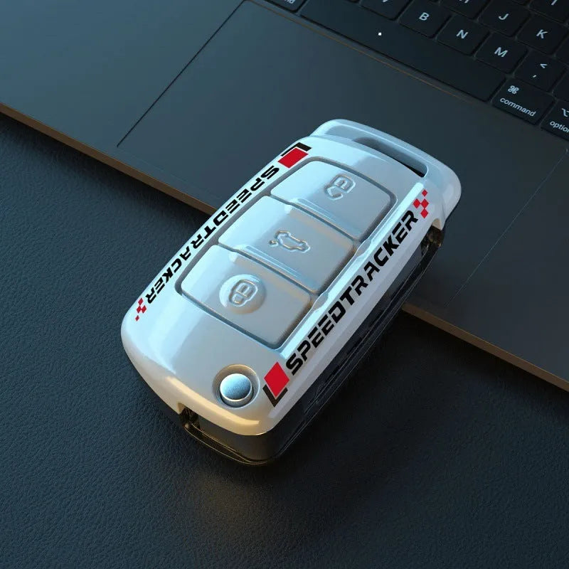Carbon fibre style car key cover with mirror surface in carbon black and white colour options