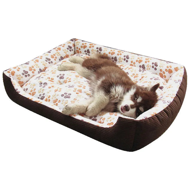 Beige plush bolster dog bed for a small dog, showing raised edges and soft fabric.