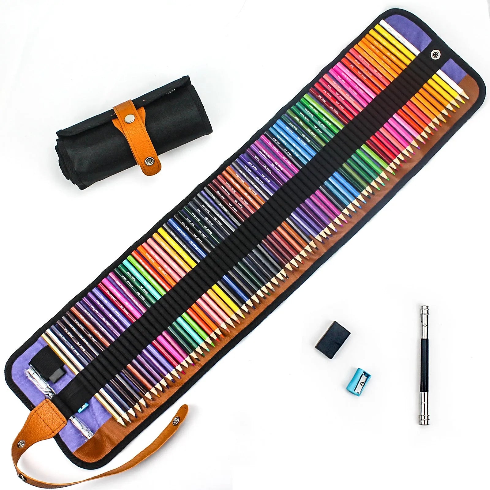 Set of 50 wooden coloured pencils in basswood casings with oil-based cores and wooden storage case