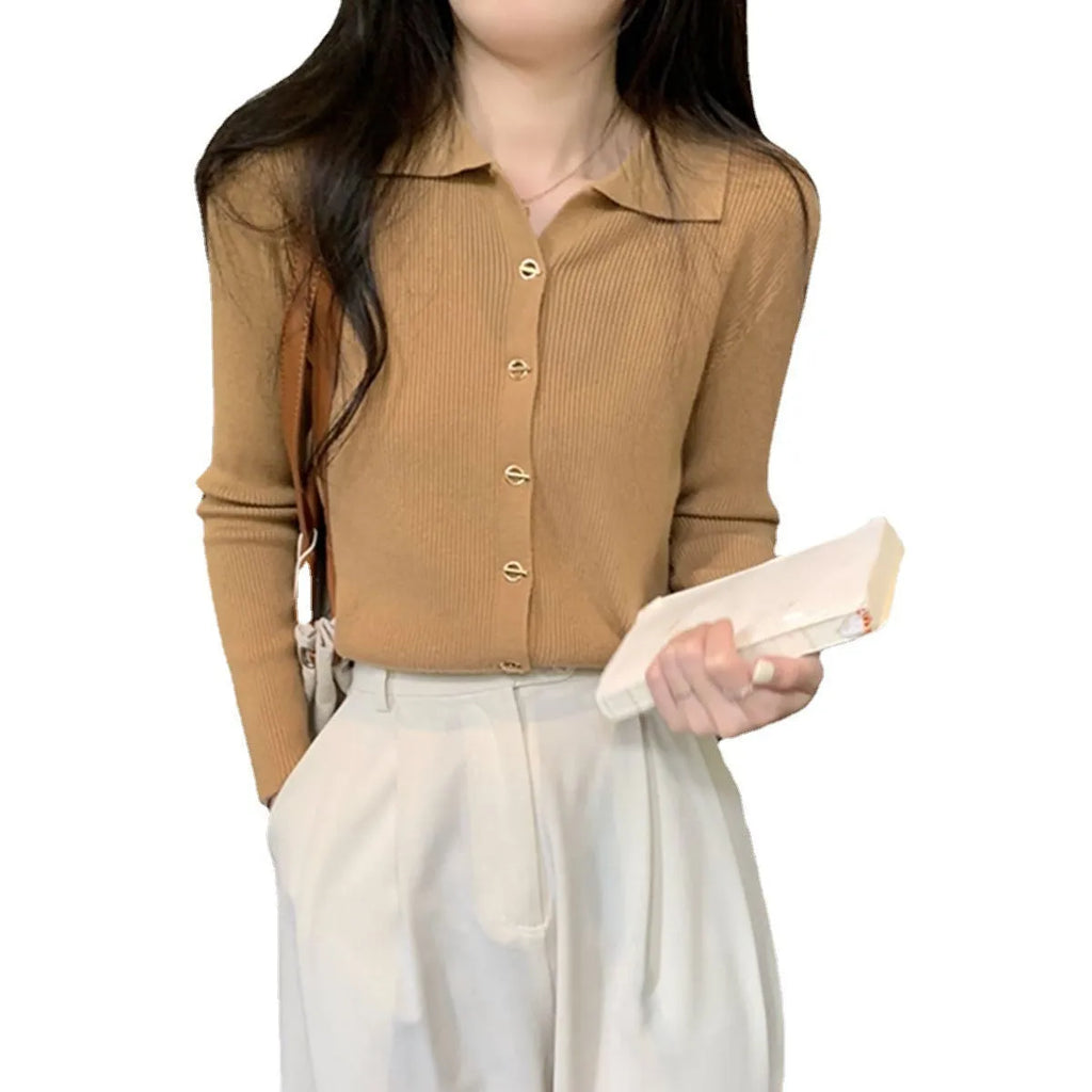 Women's loose fit viscose fibre knitted cardigan in beige colour with long sleeves