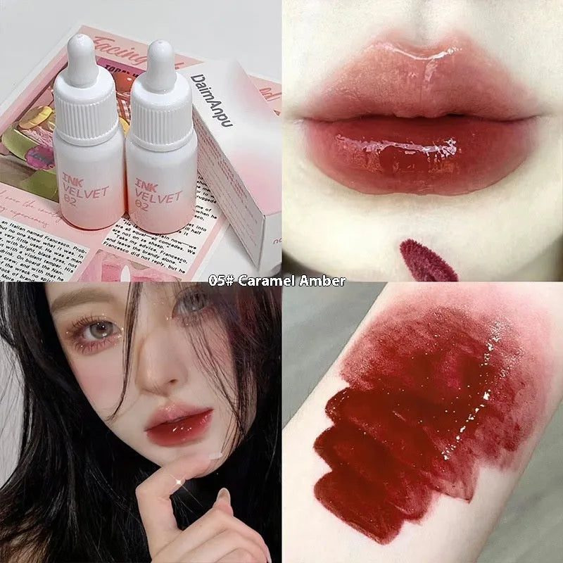 Mirror Lip Lacquer tube in 3.5g size with four shade options showing moisturising non-fade properties