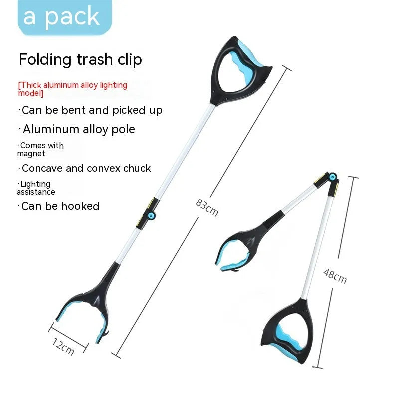 Blue plastic and aluminium trash folder artifact sewer pliers with clip mechanism