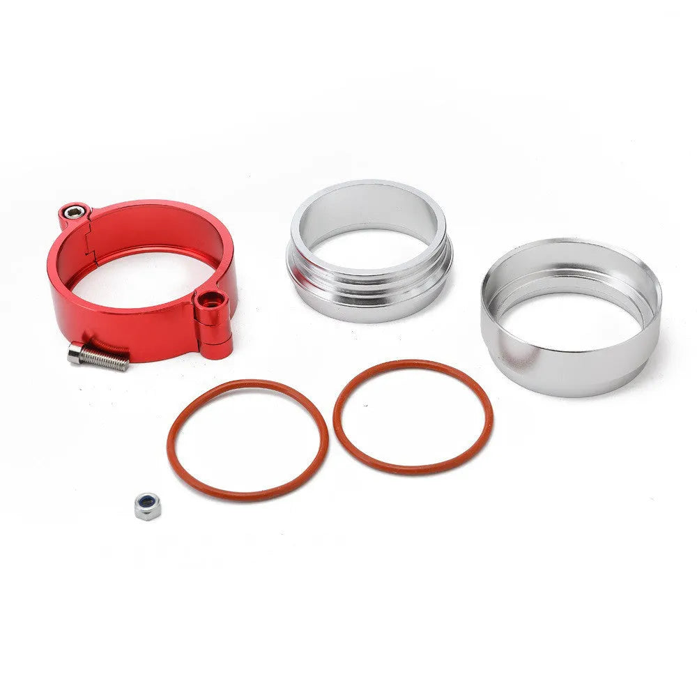 Aluminium car exhaust clamp in black, blue or red for 2" to 4" downspouts