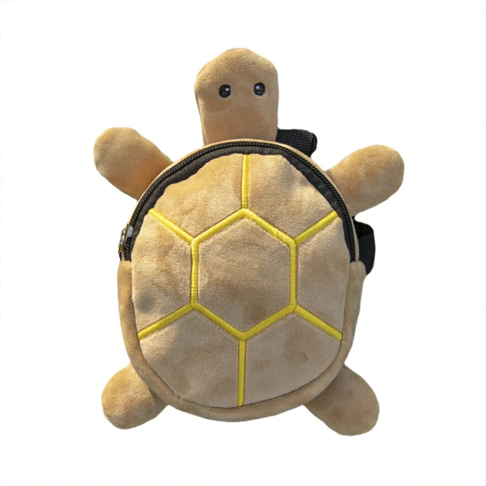 Brown turtle-shaped dog backpack harness with metal zipper functioning as pet carrier and storage