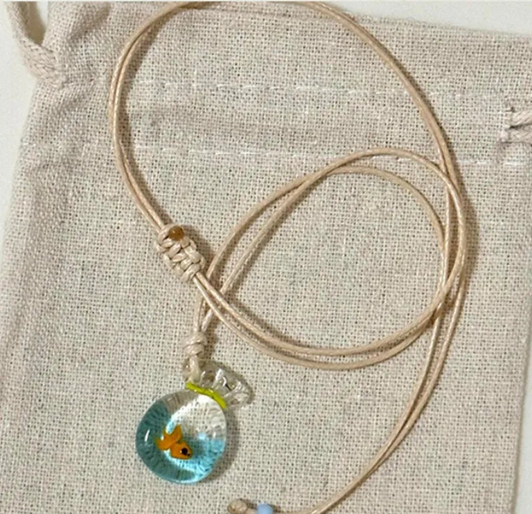 Women's coloured glaze joker pendant necklace on cotton linen clavicle chain