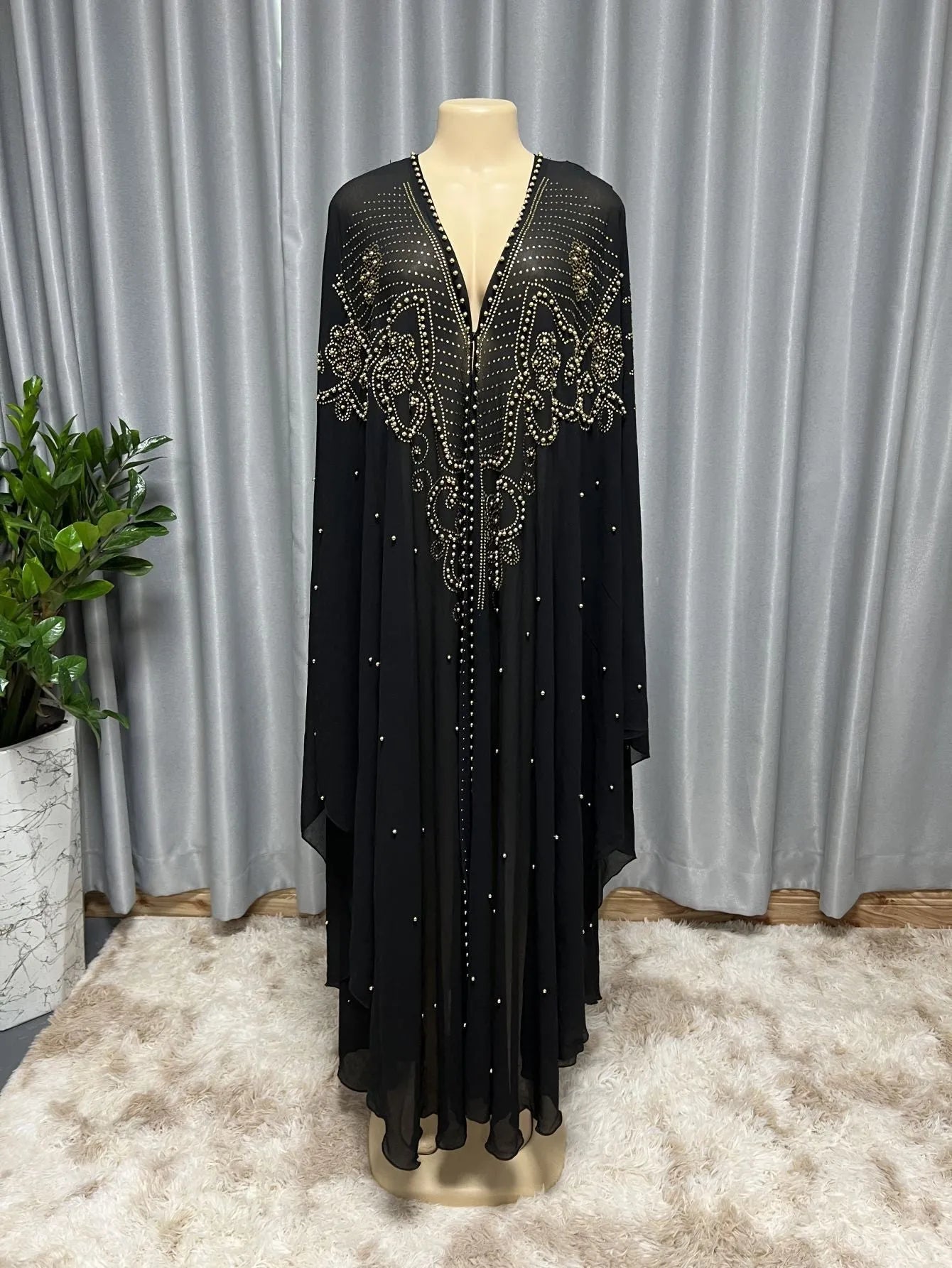 Muslim style chiffon cape shawl with rhinestone beading in multiple colour options