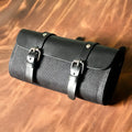 Camel Knight retro cotton messenger bag in army green showing size and internal pockets.