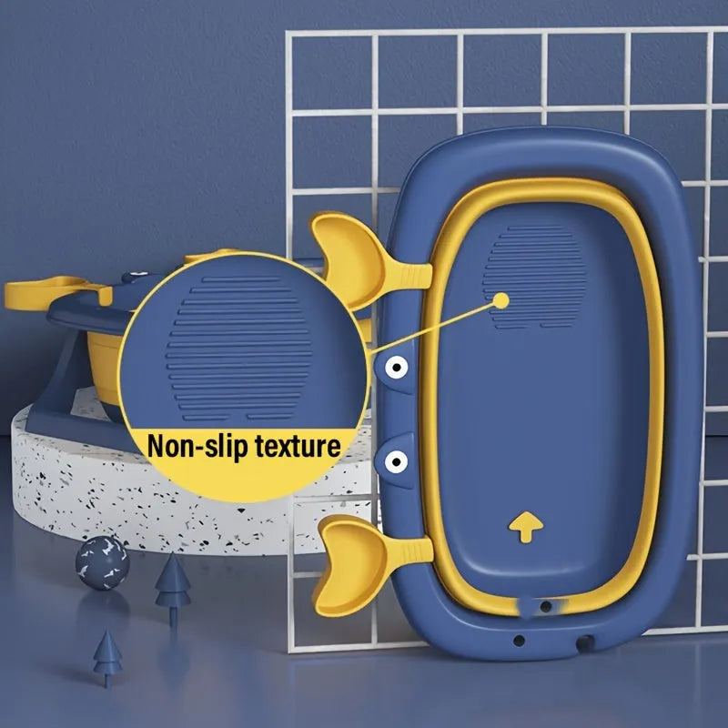 A blue foldable PVC pet bath tub for small dogs and cats.