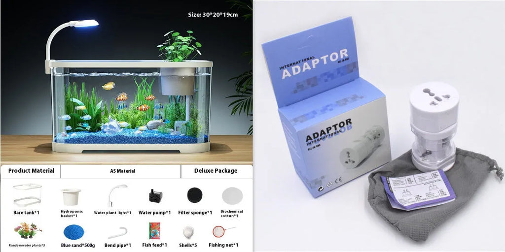 Desktop smart fish tank with integrated ecological filter and oxygen making function in luxury black colour