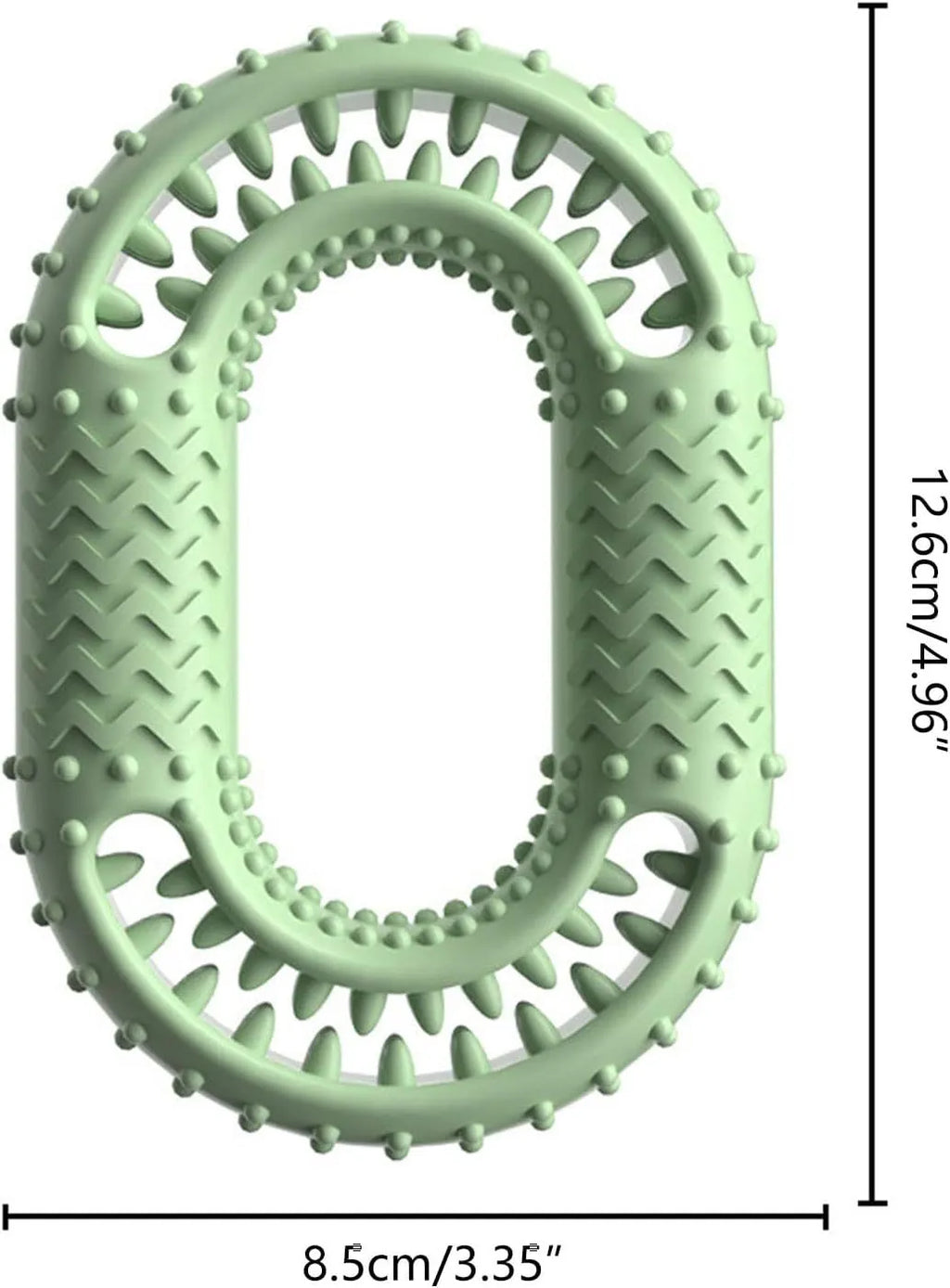 Blue, green, and pink O-ring shaped durable dog chew toy for aggressive chewers.