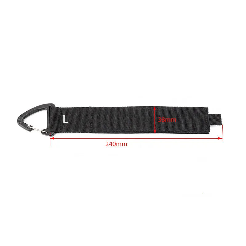 Black heavy-duty carabiner climbing button storage strap hook in three size options.