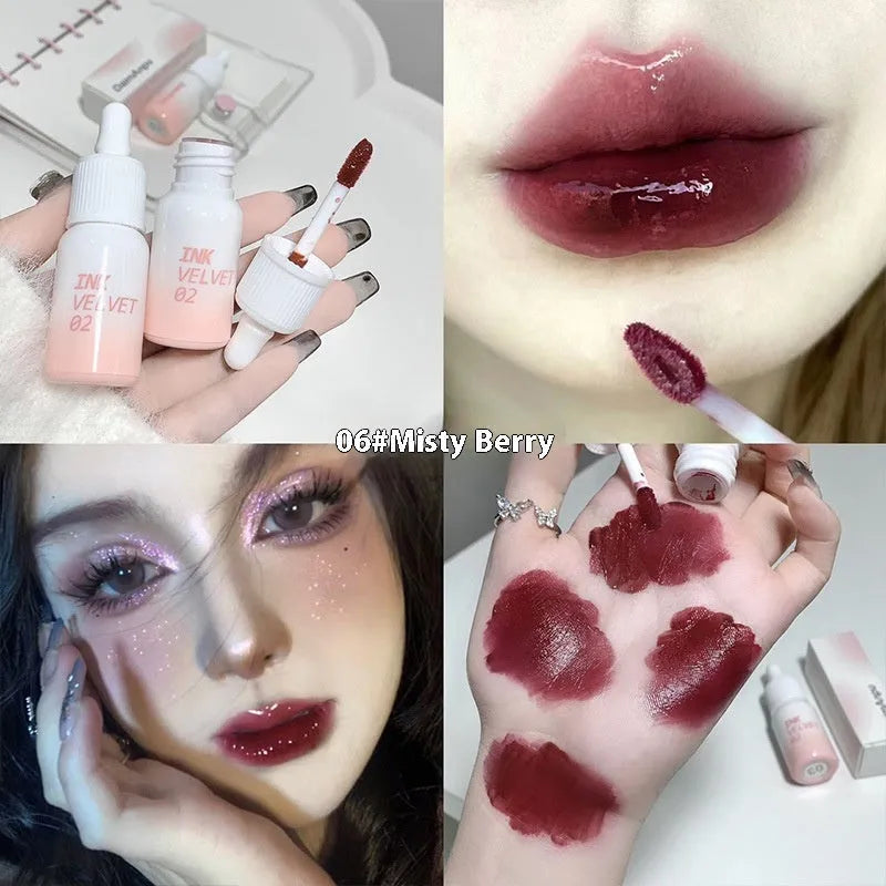Mirror Lip Lacquer tube in 3.5g size with four shade options showing moisturising non-fade properties