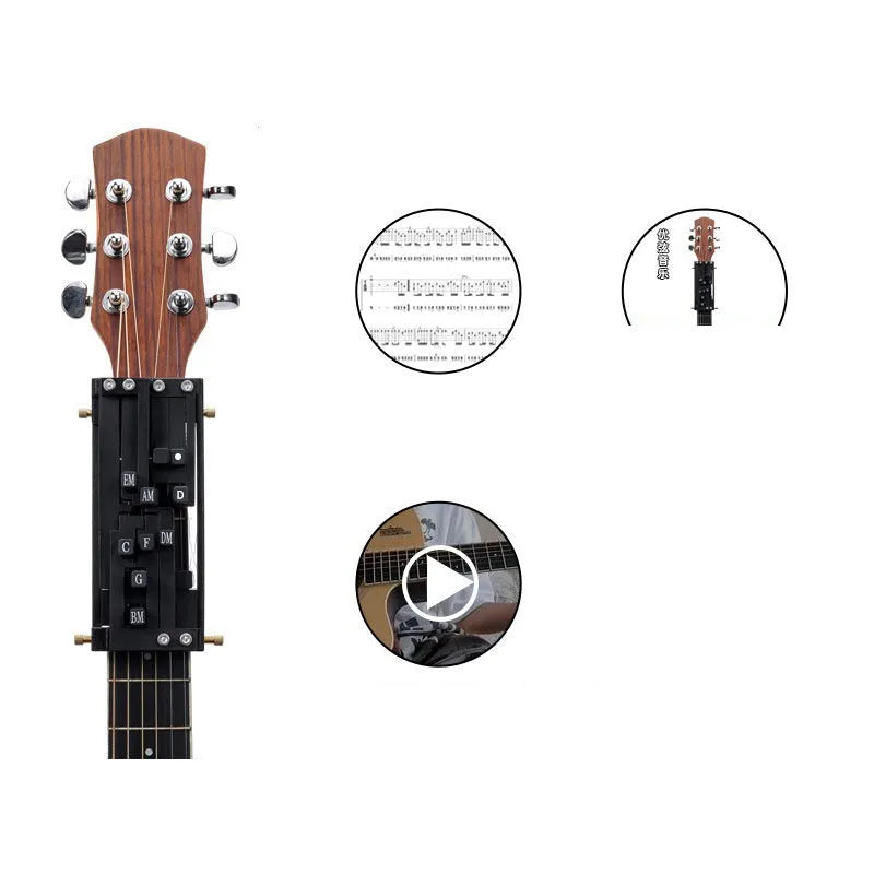 Automatic guitar chord practice device for novice folk guitar players with black chord maker