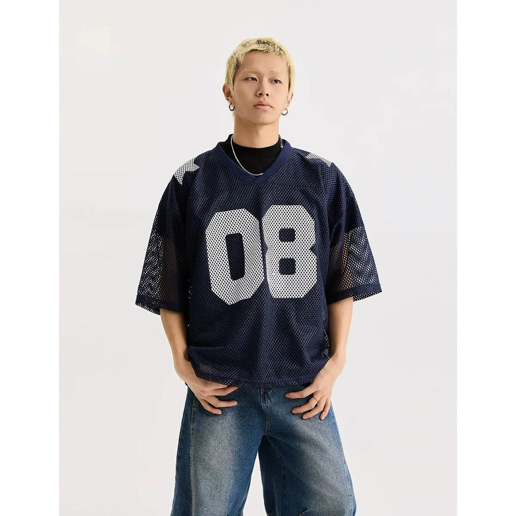 Loose fit half sleeve pullover shirt in black or navy blue with letter pattern