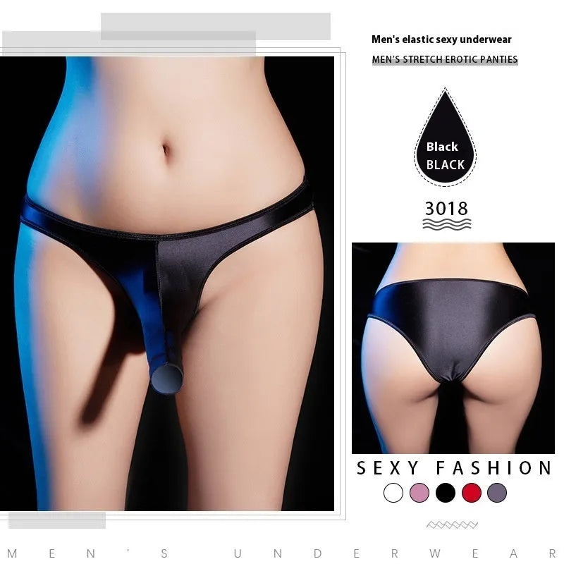 Men's shiny nylon T-back low waist underwear in multiple colours