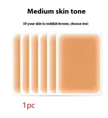 Pack of adhesive tattoo cover patches in various skin tone colours on a white background.