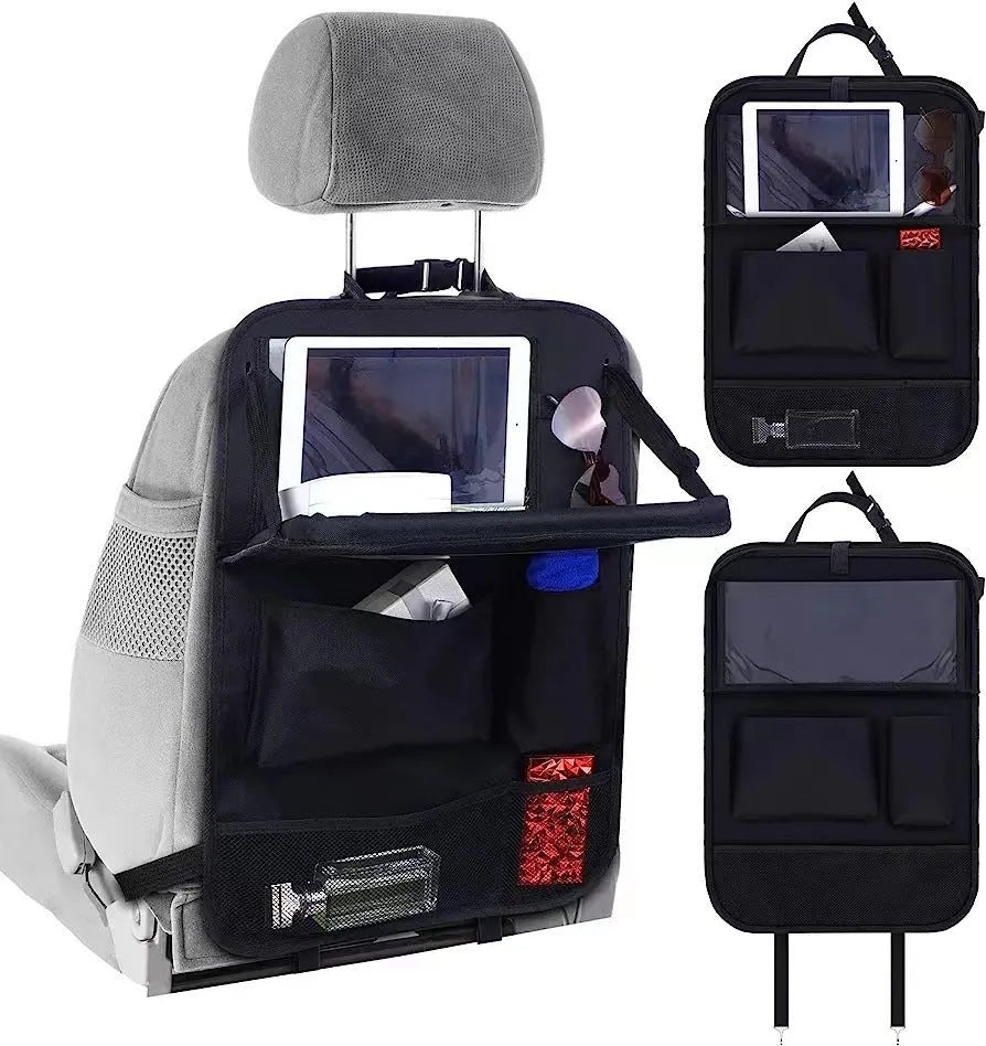 Black Oxford cloth car seat back buggy bag measuring 42x30cm with multifunction hanging storage