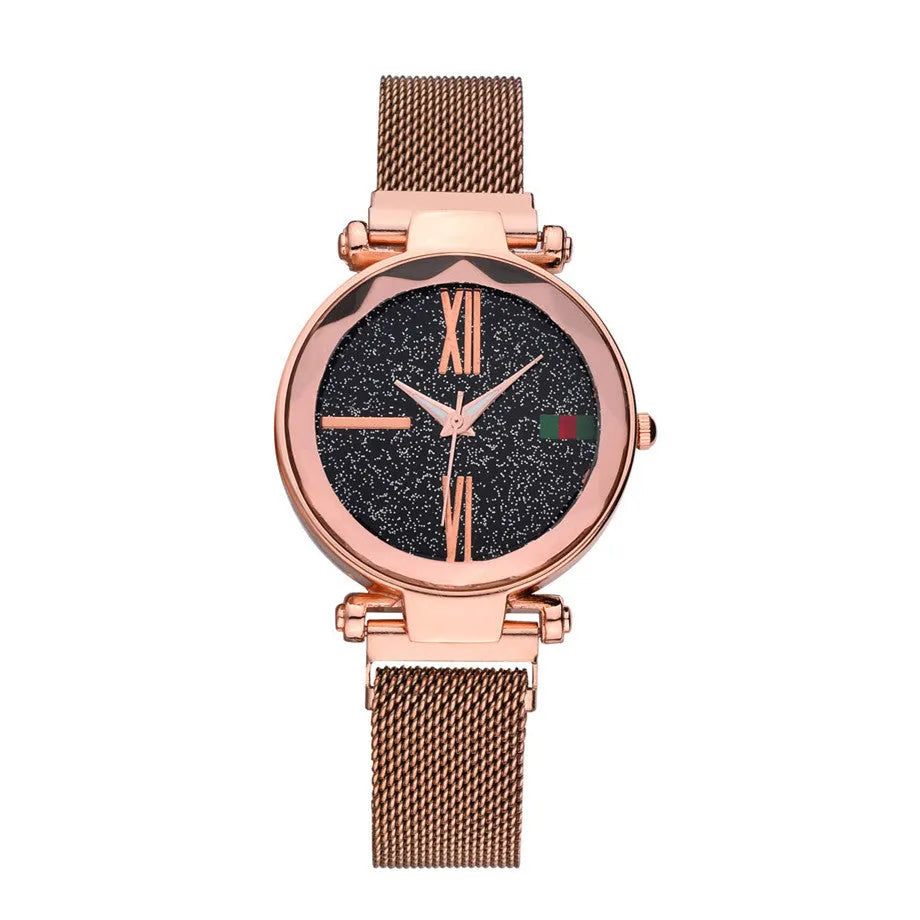 Women's magnetic clasp watch with round 32mm dial in rose gold, stainless steel strap