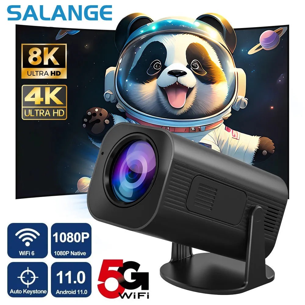 Black P330 portable mini projector with remote control on table displaying HD projection