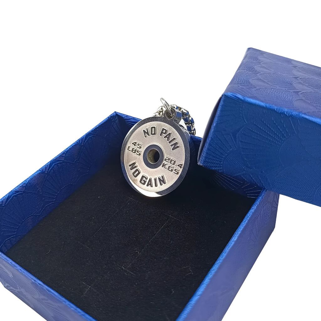 Stainless steel geometric barbell disk pendant on a 60cm black chain necklace.