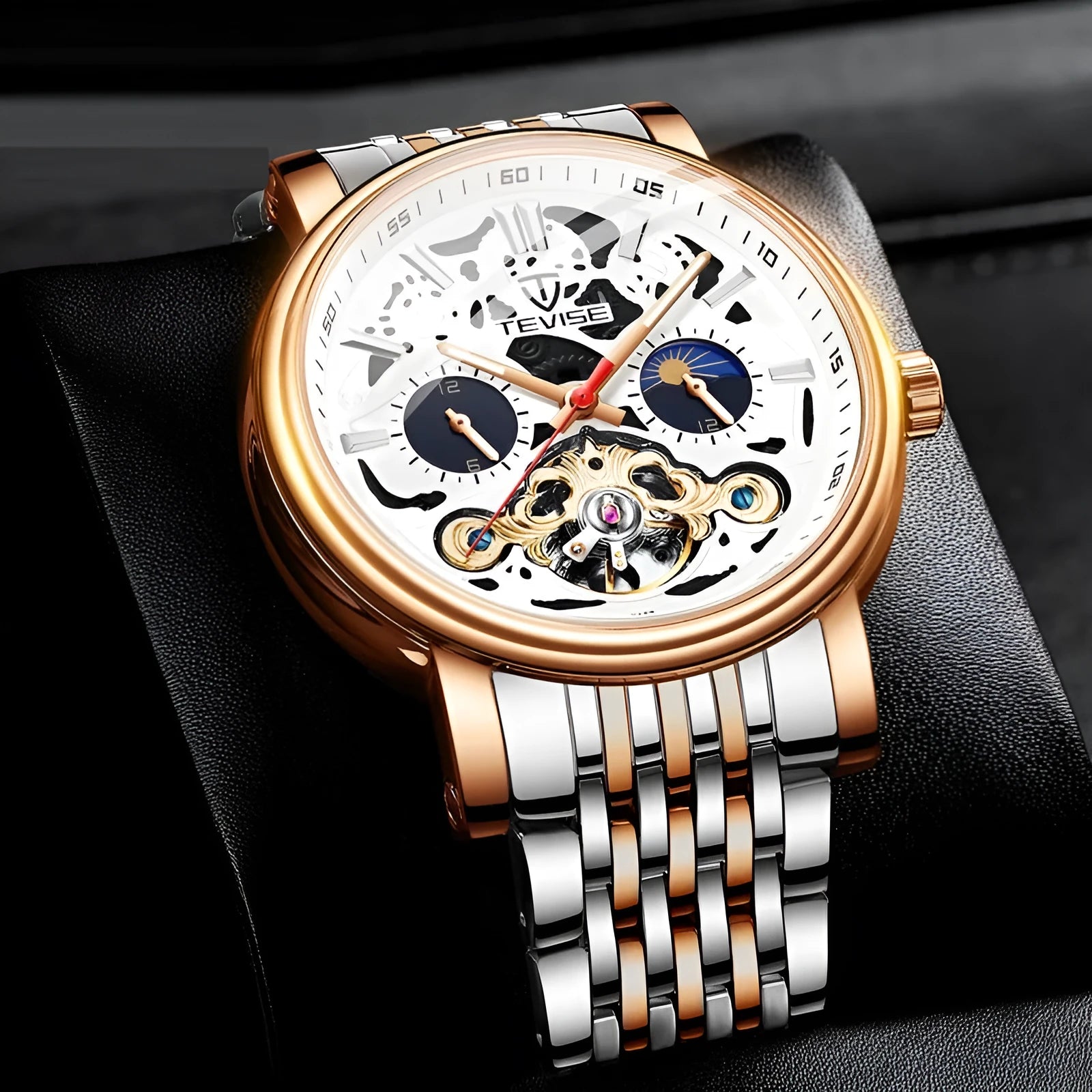 Men's waterproof luminous mechanical watch with tourbillon movement and skeleton dial